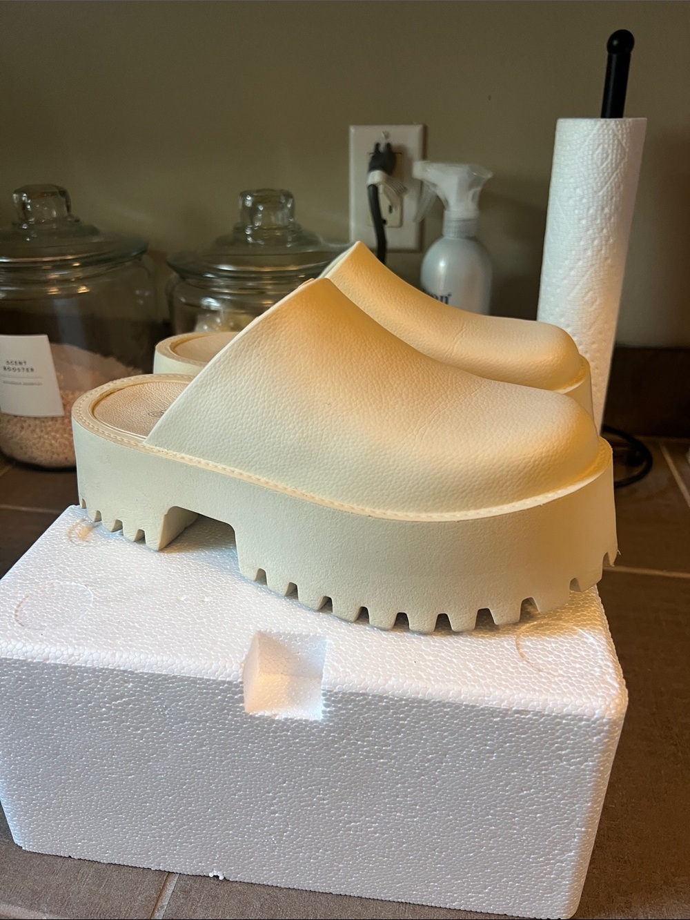 Cream Platform Clog Mules — Chunky Sole Women’s Slip-On - Picture 2 of 5
